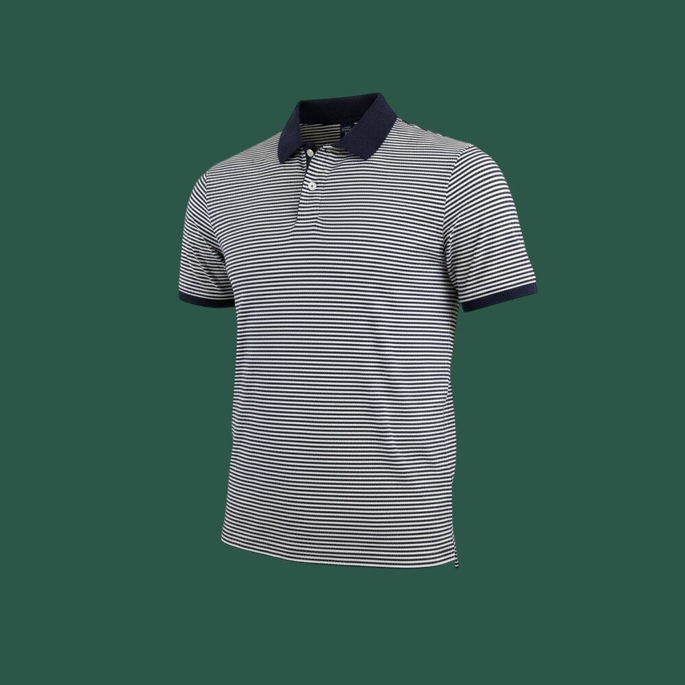 Bugle Boy Men’s Polo Shirt XL Navy White Stripe Short Sleeve 60/40 -Excellent